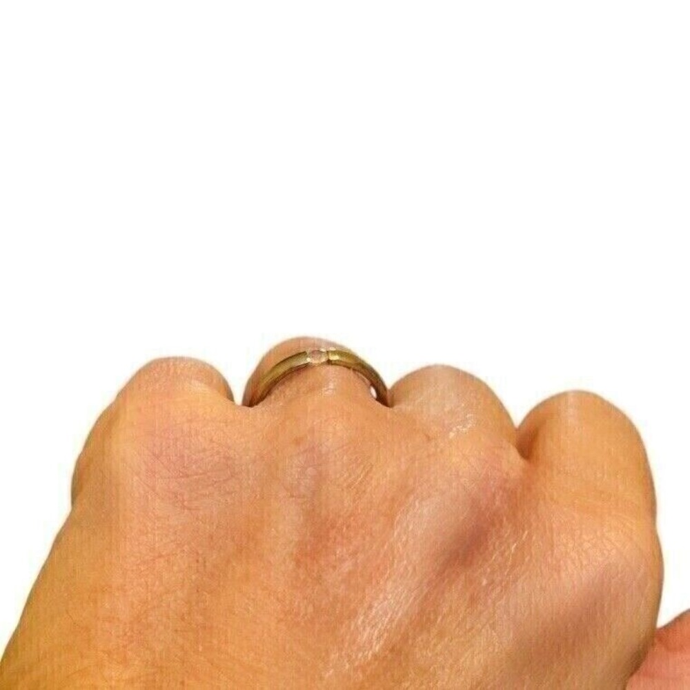 14k Silver Ring over steel CZ Stone 316L Steel Band Minimalist Stacking Ring‎ - Picture 8 of 10
